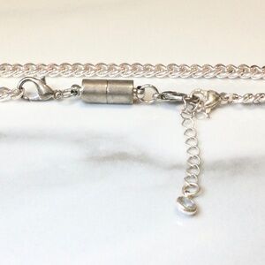 Unisex Adjustable Silver Curb Chain Bracelet w/Magnetic Clasp & Extender Chain